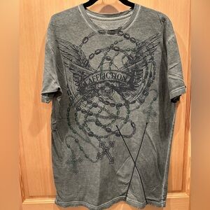 Rare Vintage Affliction Winged Skull & Rosary T Shirt Large with Copper Accents